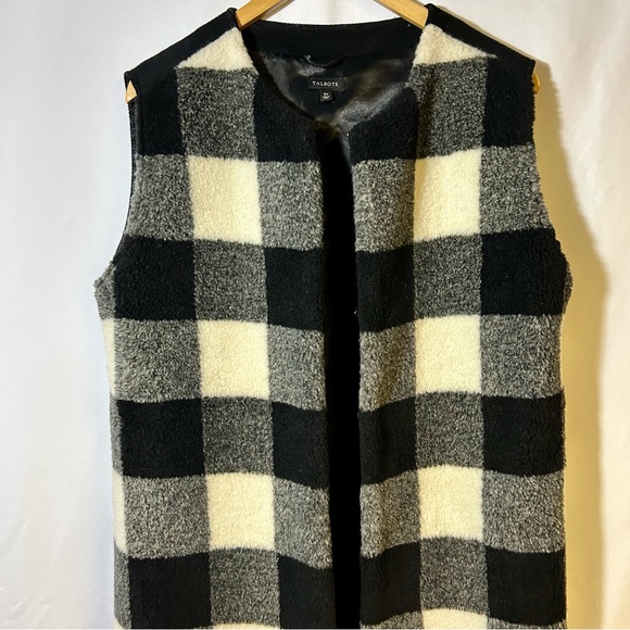 Talbots size 3X Buffalo Plaid Vest Black White long checkered wool blend - Picture 4 of 6